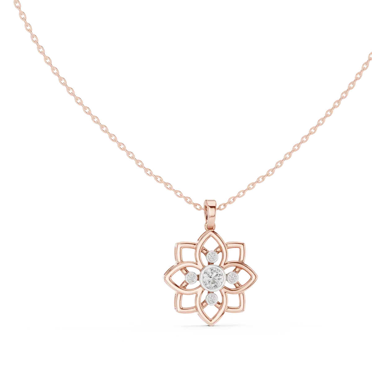 Rose Gold Flower  Diamond Necklace Open Patel Style