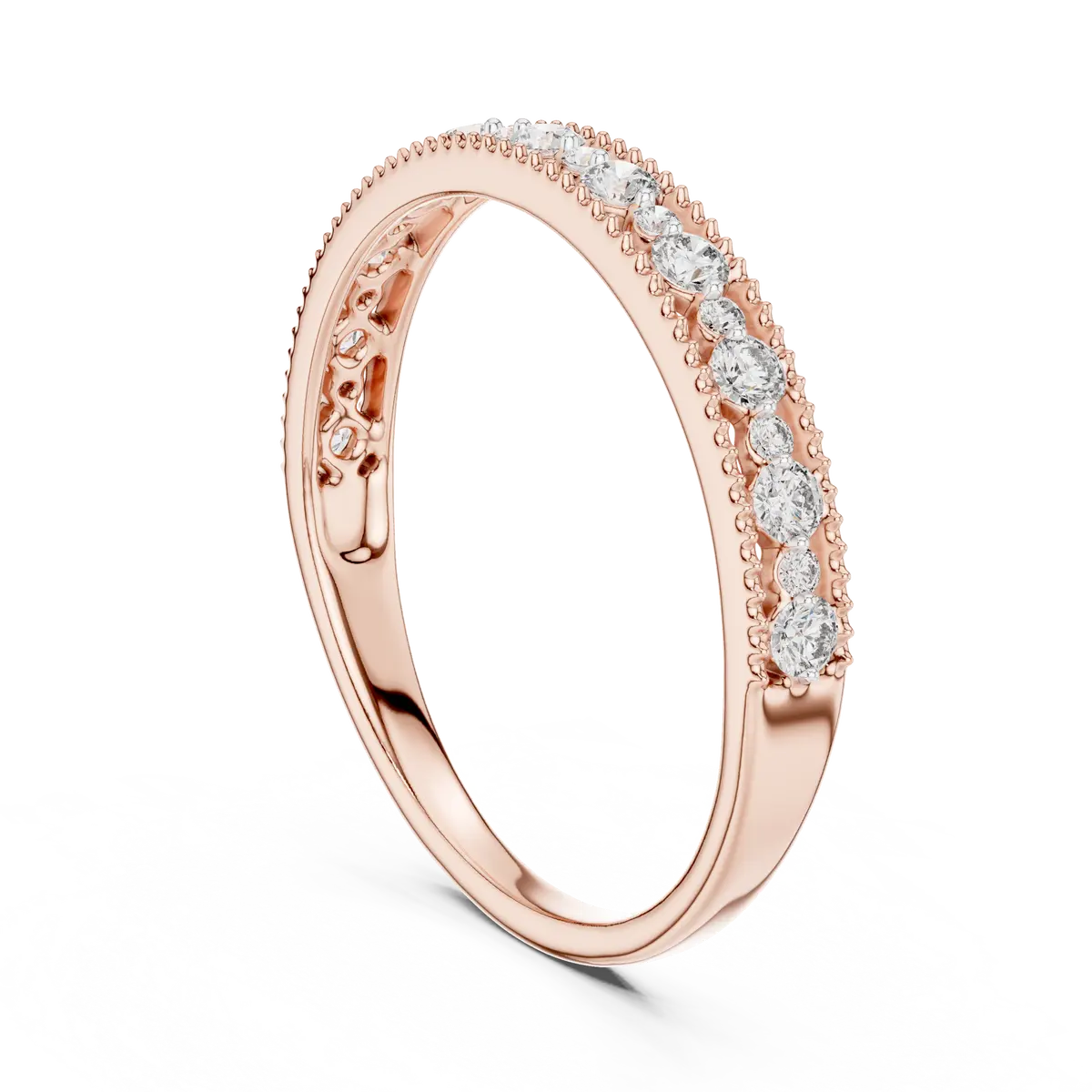 Round Diamond Beaded Band Ring