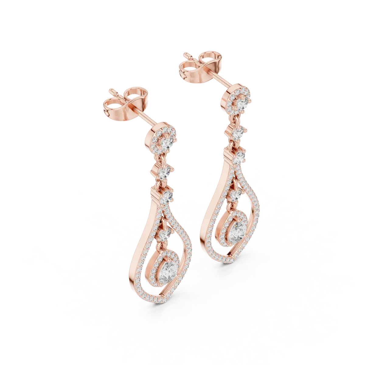 Rose Gold Pear Shape Diamond Dangle Earrings